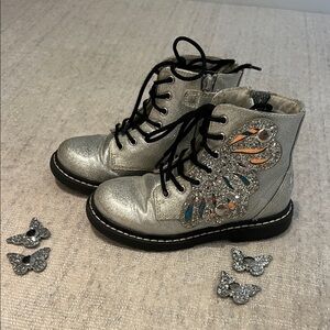 Lelli Kelly Silver Glitter Butterfly Boots - Girls Size 11